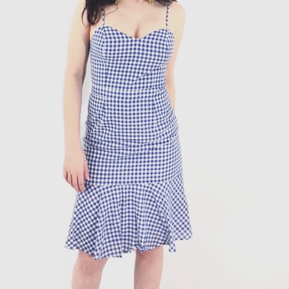 Blue Gingham Midi Dress